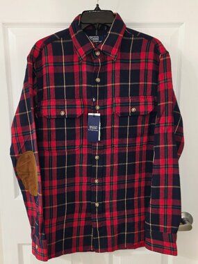 Polo Ralph Lauren Classic Fit Suede-Patch Plaid Workshirt